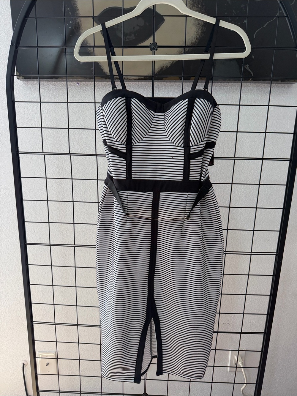 NWT: Material Girl Black and White Striped Bustier Midi Dress